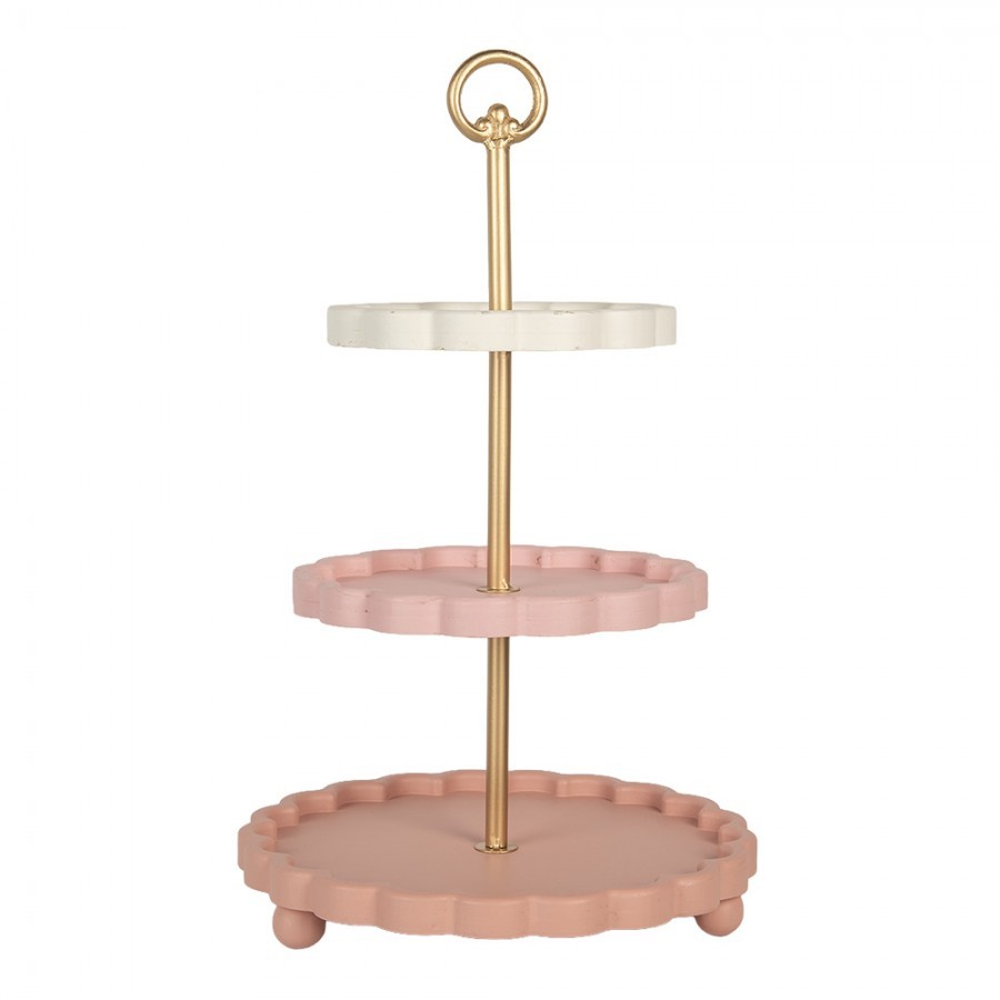 Růžový 3-patrový etažér s podnosy ve tvaru květu Ombré - Ø 30*50 cm 6H2458
