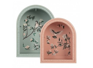 Set 2ks nástěnná modrá a růžová polička s ptáčky Birds - 30*16*40 / 24*14*30 cm