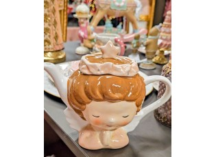 Keramická konvička na čaj hlava dívky s čelenkou - 21*12*16 cm / 650 ml