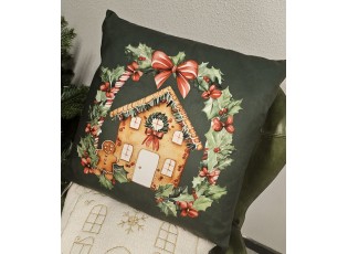 Zelený povlak na polštář s perníkovou chaloupkou - 45*45 cm