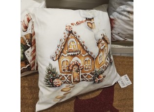 Bílý povlak na polštář s perníkovou chaloupkou - 45*45 cm