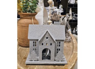 Šedý antik kovový svícen domek Vintage House - 26*17*24 cm