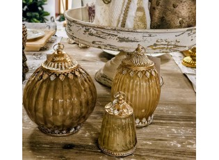 Béžová skleněná svítící LED lucerna Balli - Ø 11*18 cm