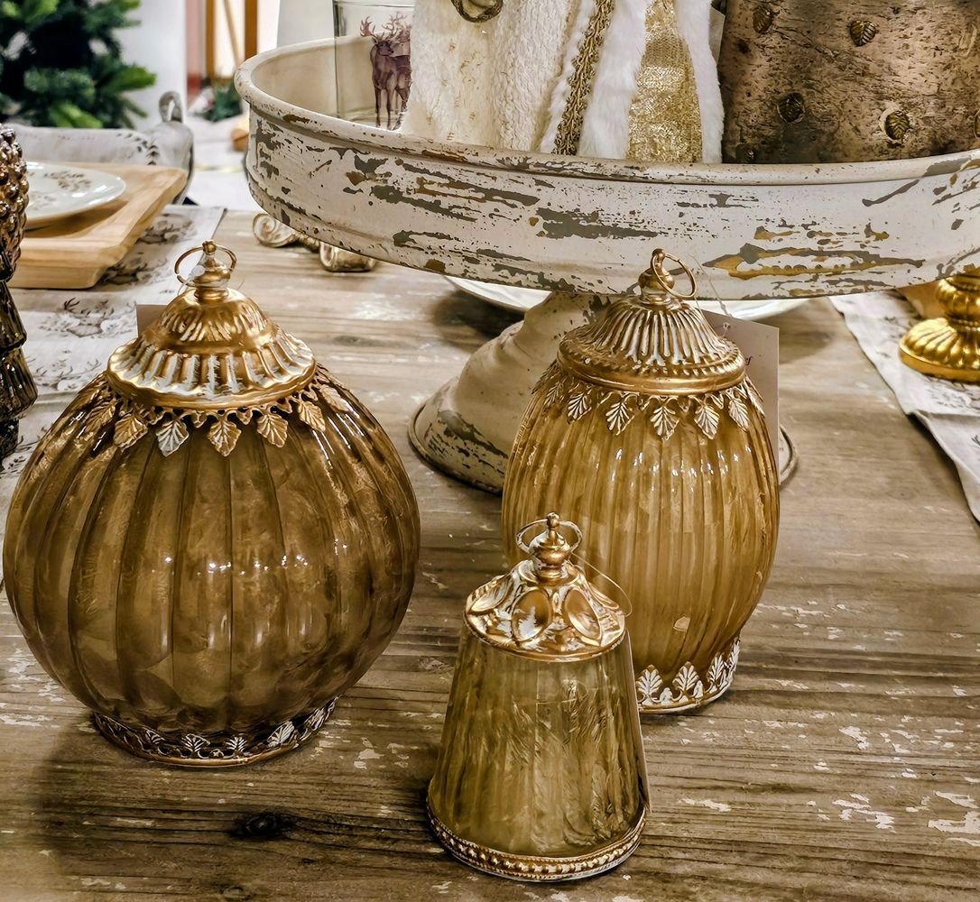 Béžová skleněná svítící LED lucerna Balli - Ø 15*9 cm