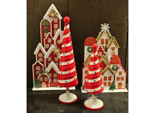 Bílo-červená kovová dekorace vánoční stromek Christmas tree - Ø 12*36 cm