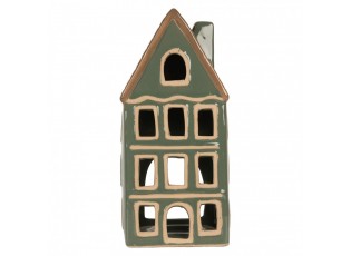 Tealight Holder House 9x8x19 Cm Green Ceramic - 9*8*19 cm
