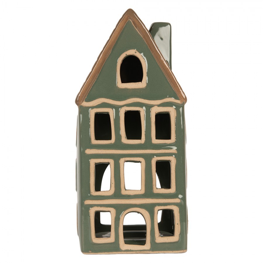 Tealight Holder House 9x8x19 Cm Green Ceramic - 9*8*19 cm