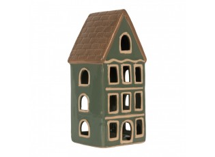 Tealight Holder House 9x8x19 Cm Green Ceramic - 9*8*19 cm