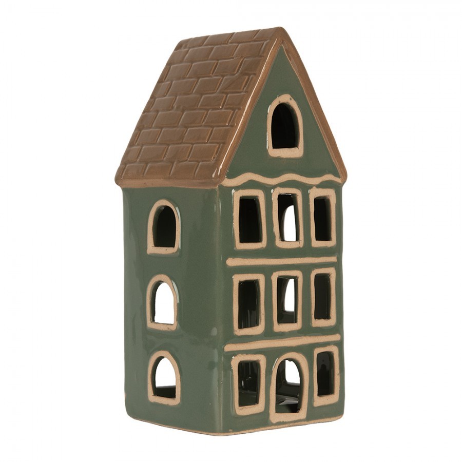 Tealight Holder House 9x8x19 Cm Green Ceramic - 9*8*19 cm