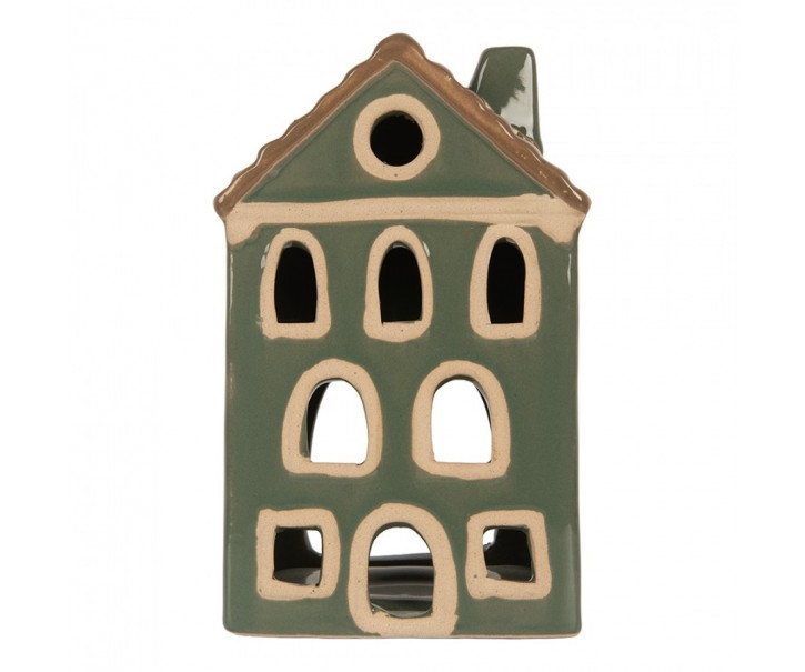 Zelený keramický domek na čajovou svíčku Lamont - 9*8*15 cm Clayre & Eef