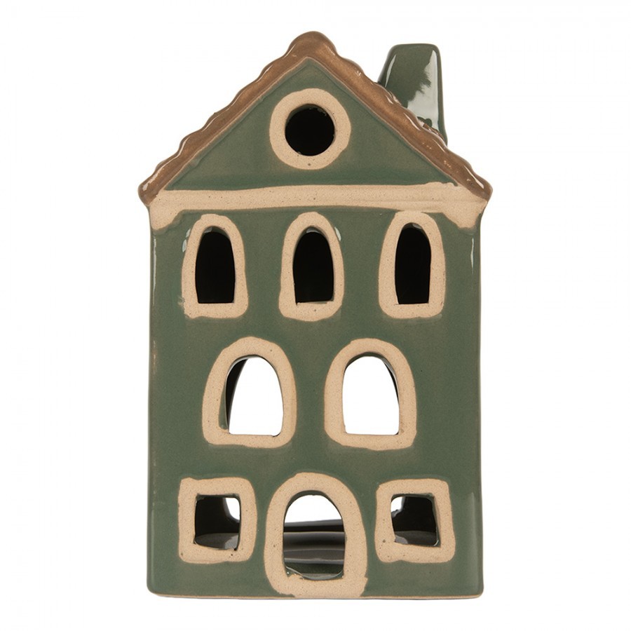 Zelený keramický domek na čajovou svíčku Lamont - 9*8*15 cm