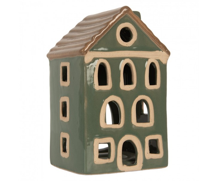 Zelený keramický domek na čajovou svíčku Lamont - 9*8*15 cm Clayre & Eef