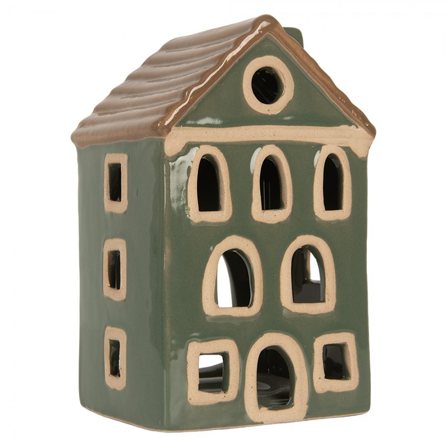 Zelený keramický domek na čajovou svíčku Lamont - 9*8*15 cm