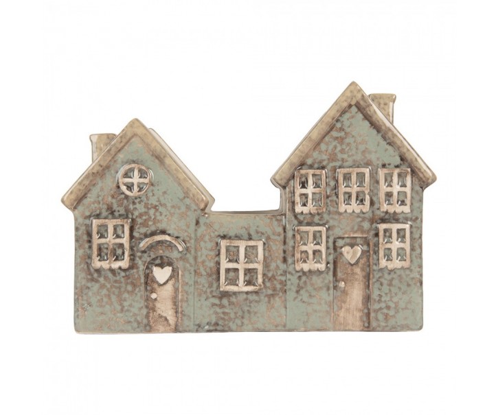 Šedo-zelený keramický domek na čajovou svíčku Lamont - 22*9*15 cm Clayre & Eef