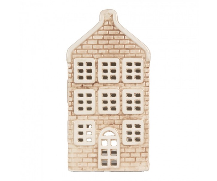 Béžový keramický domek na čajovou svíčku Lamont - 9*10*19 cm Clayre & Eef