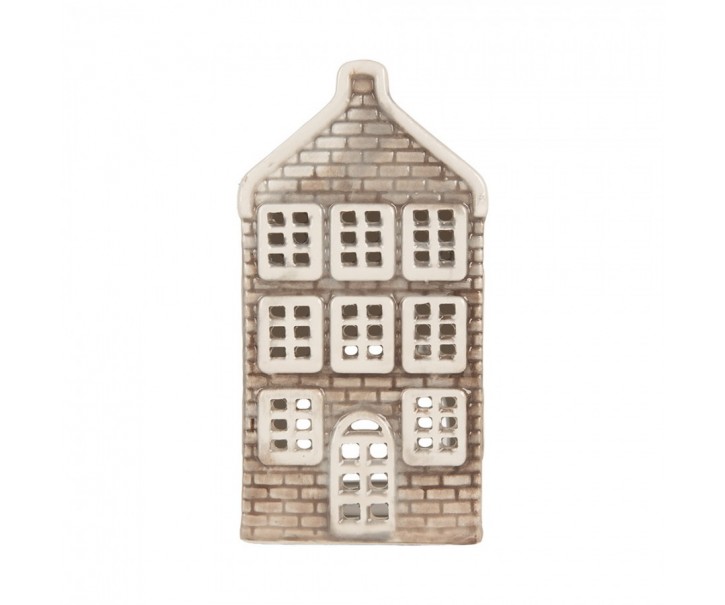 Šedý keramický domek na čajovou svíčku Lamont - 7*7*14 cm Clayre & Eef
