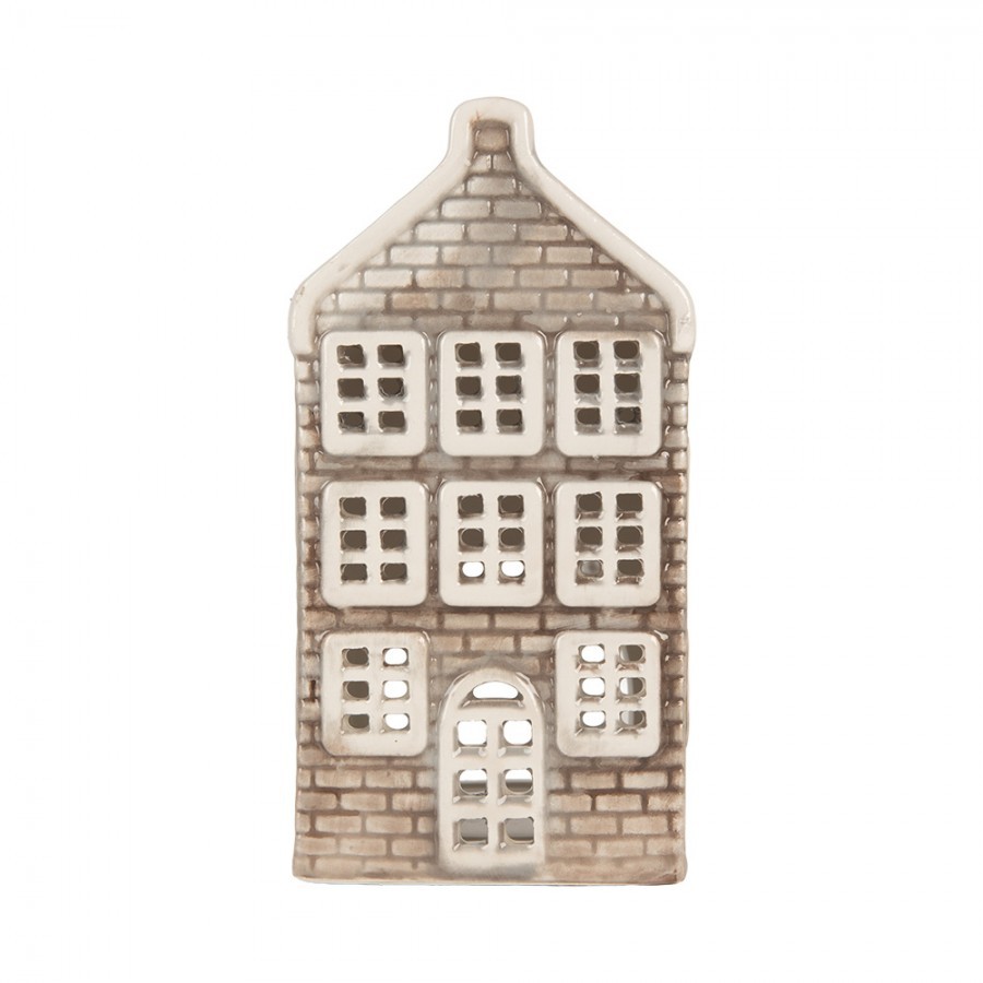 Šedý keramický domek na čajovou svíčku Lamont - 7*7*14 cm