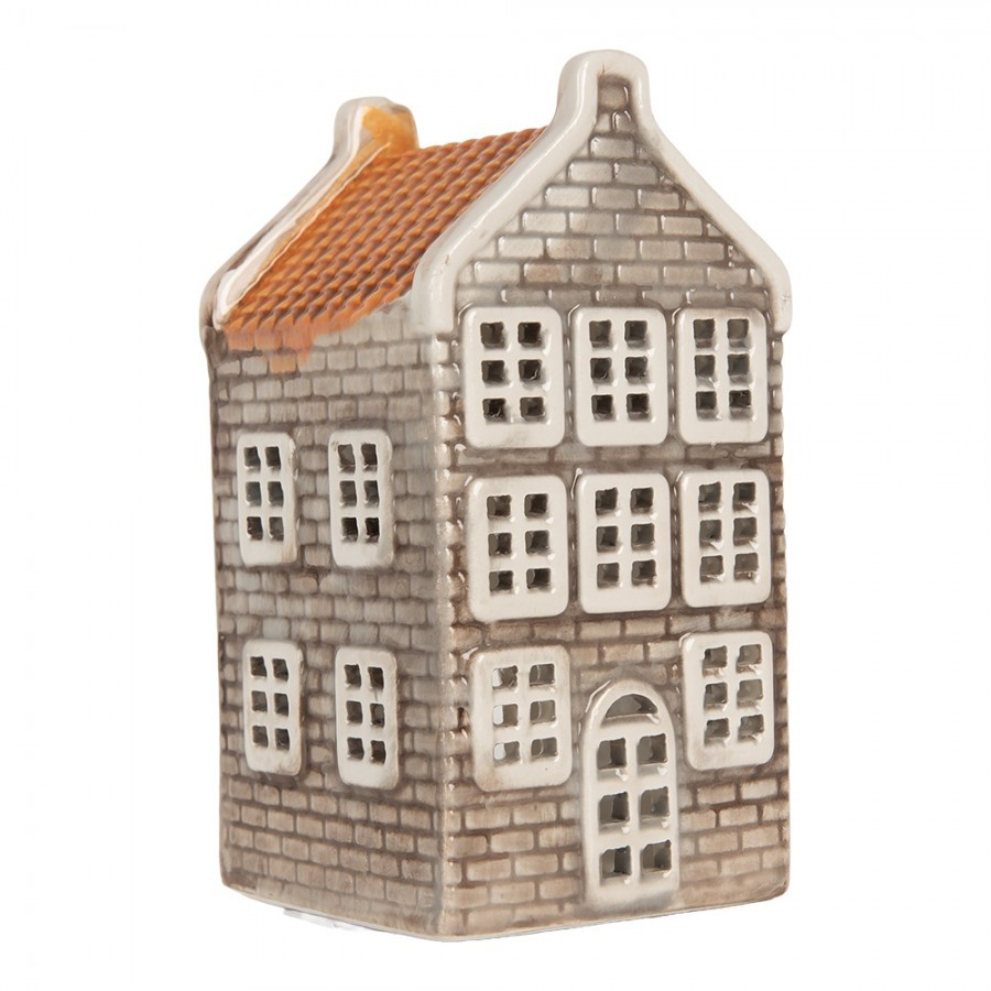 Šedý keramický domek na čajovou svíčku Lamont - 7*7*14 cm