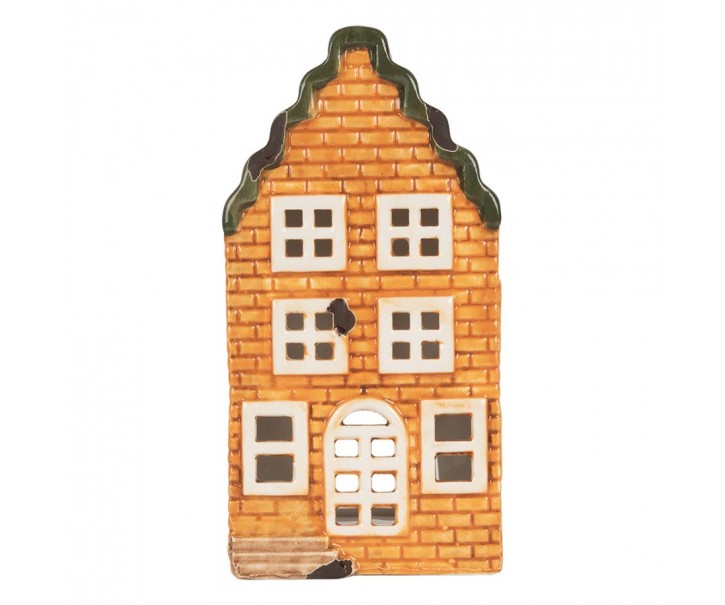 Oranžový keramický domek na čajovou svíčku Lamont - 9*10*19 cm Clayre & Eef