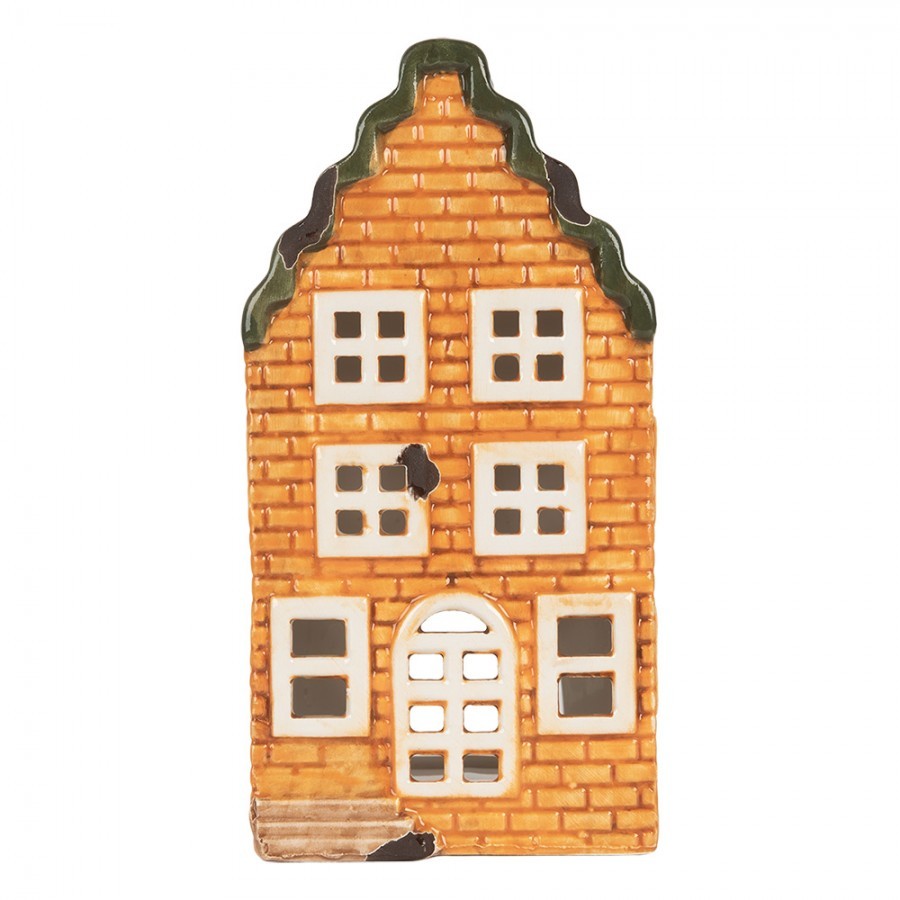 Oranžový keramický domek na čajovou svíčku Lamont - 9*10*19 cm