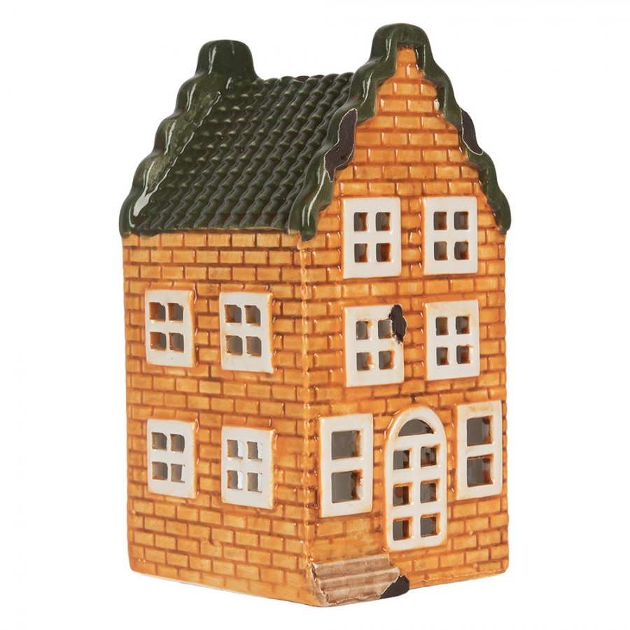 Oranžový keramický domek na čajovou svíčku Lamont - 9*10*19 cm