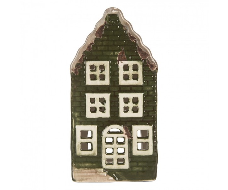Tmavě zelený keramický domek na čajovou svíčku Lamont - 7*7*14 cm Clayre & Eef