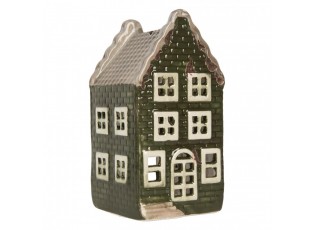 Tmavě zelený keramický domek na čajovou svíčku Lamont - 7*7*14 cm