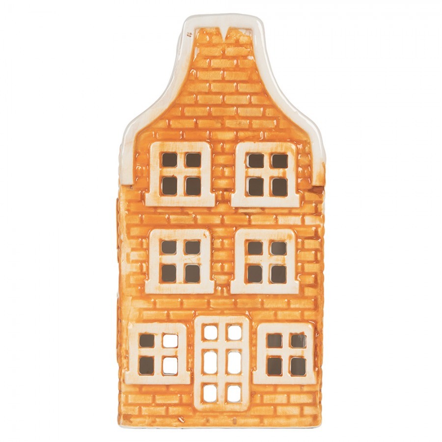 Tealight Holder House 10x10x19 Cm Orange Ceramic - 9*10*19 cm