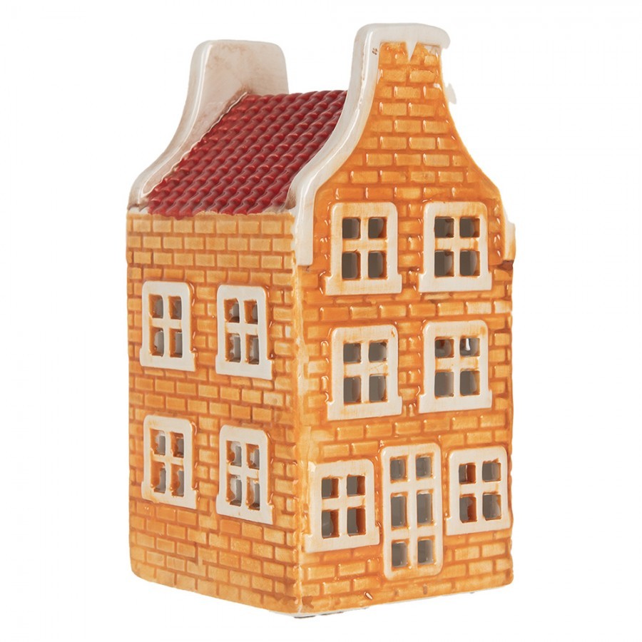 Tealight Holder House 10x10x19 Cm Orange Ceramic - 9*10*19 cm