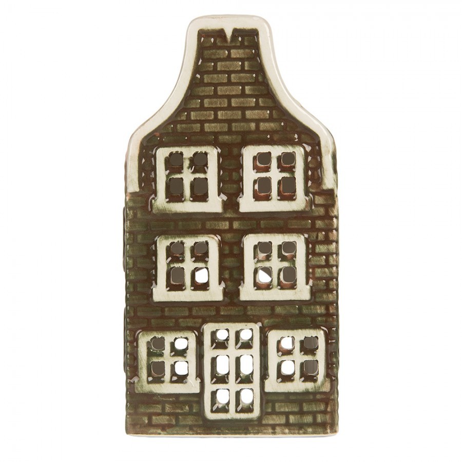 Tealight Holder House 8x8x15 Cm Green Ceramic - 7*7*14 cm