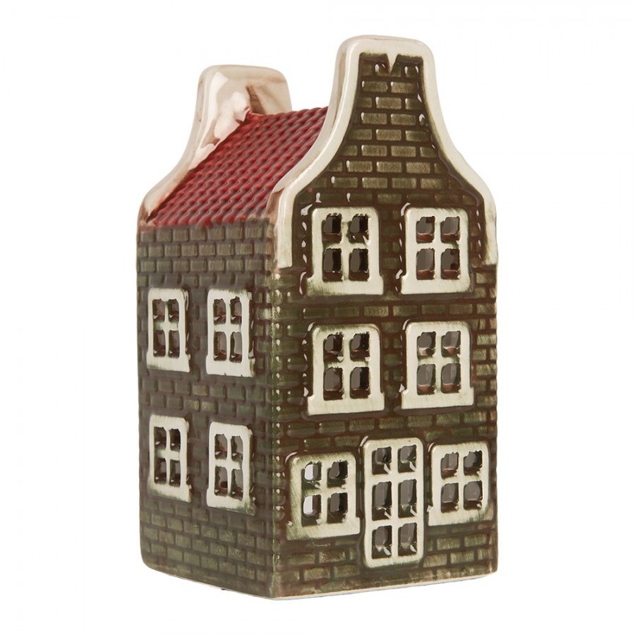 Tealight Holder House 8x8x15 Cm Green Ceramic - 7*7*14 cm