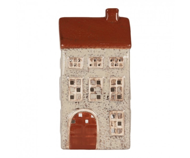 Béžový keramický domek na čajovou svíčku Lamont - 12*8*24 cm Clayre & Eef