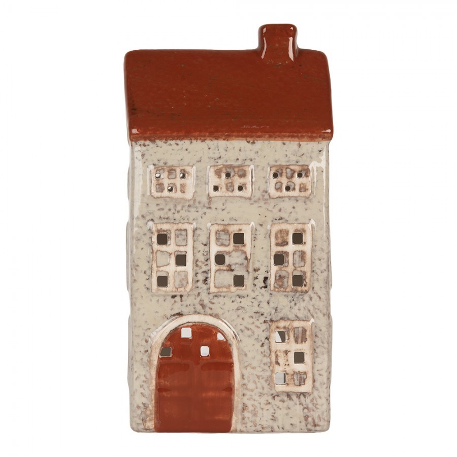 Béžový keramický domek na čajovou svíčku Lamont - 12*8*24 cm
