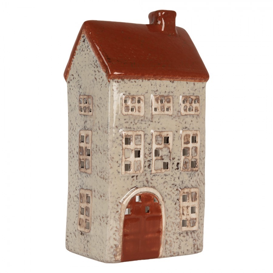 Béžový keramický domek na čajovou svíčku Lamont - 12*8*24 cm