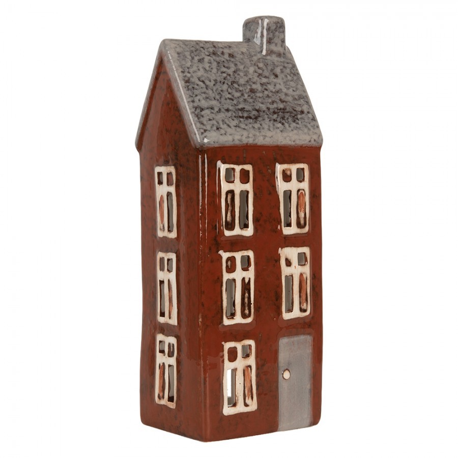 Hnědý keramický domek na čajovou svíčku Lamont - 10*7*26 cm