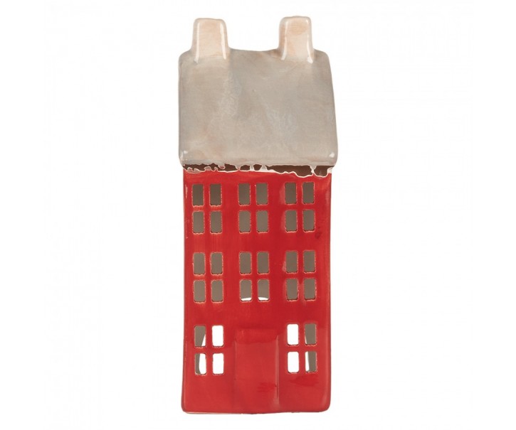 Červený keramický domek na čajovou svíčku Lamont - 7*7*18 cm Clayre & Eef