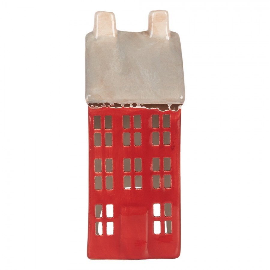 Červený keramický domek na čajovou svíčku Lamont - 7*7*18 cm
