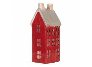 Červený keramický domek na čajovou svíčku Lamont - 7*7*18 cm