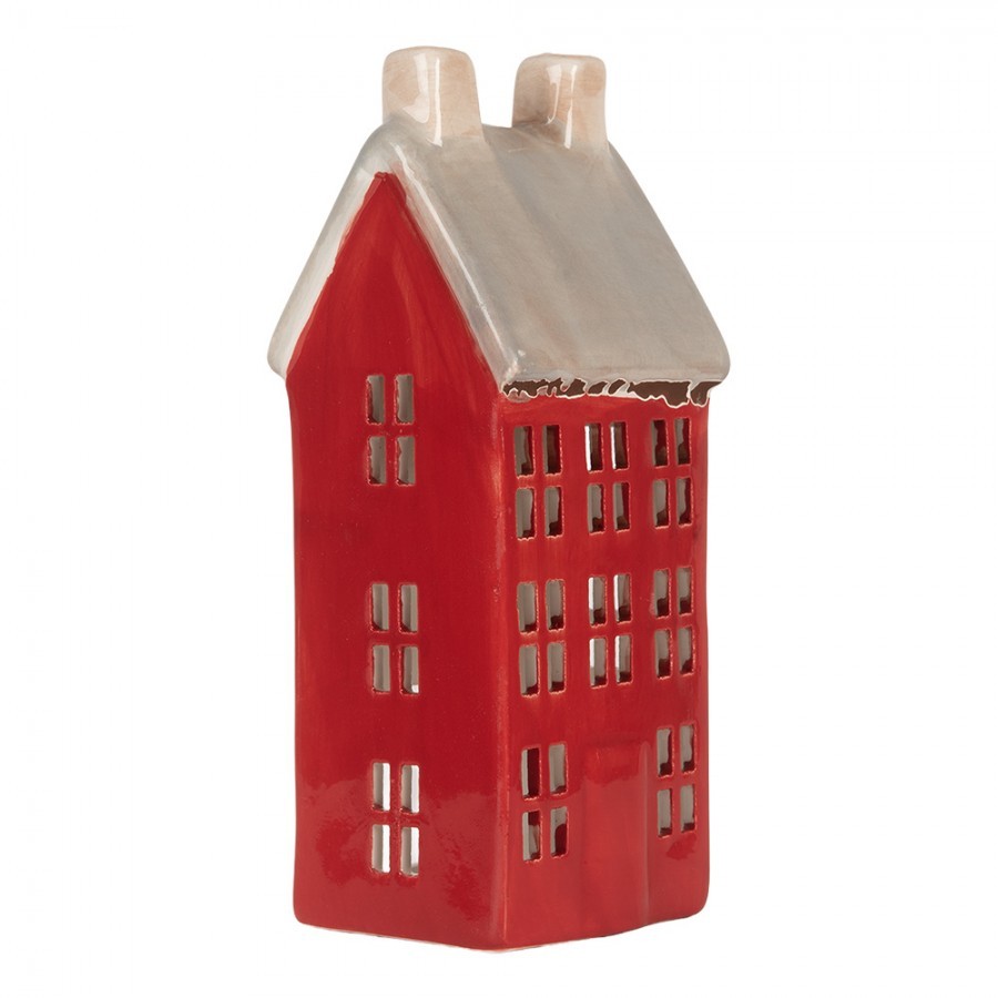 Červený keramický domek na čajovou svíčku Lamont - 7*7*18 cm