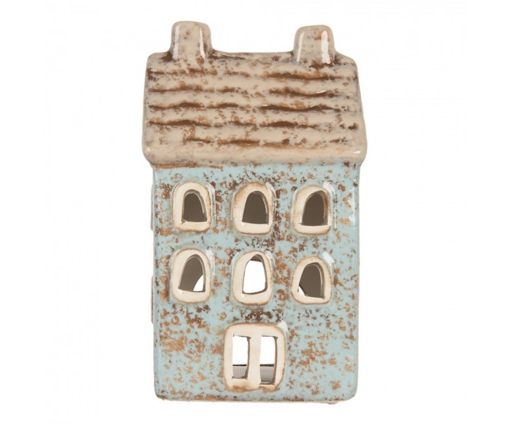 Modrý keramický domek na čajovou svíčku Lamont - 8*7*15 cm Clayre & Eef
