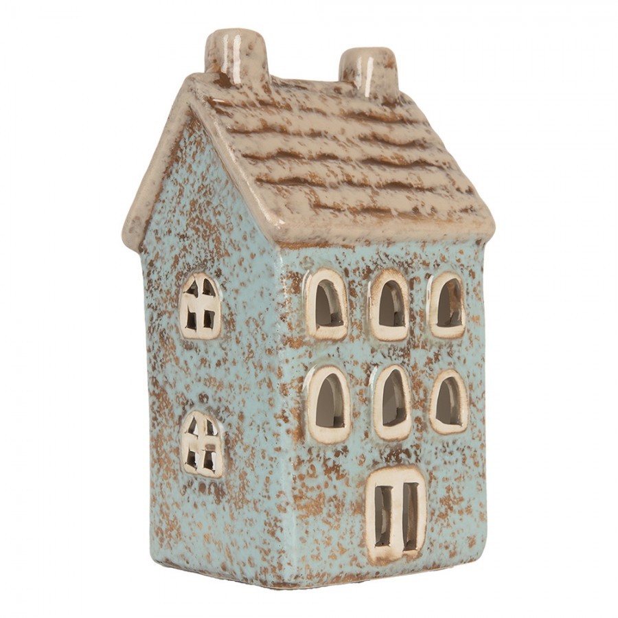 Modrý keramický domek na čajovou svíčku Lamont - 8*7*15 cm