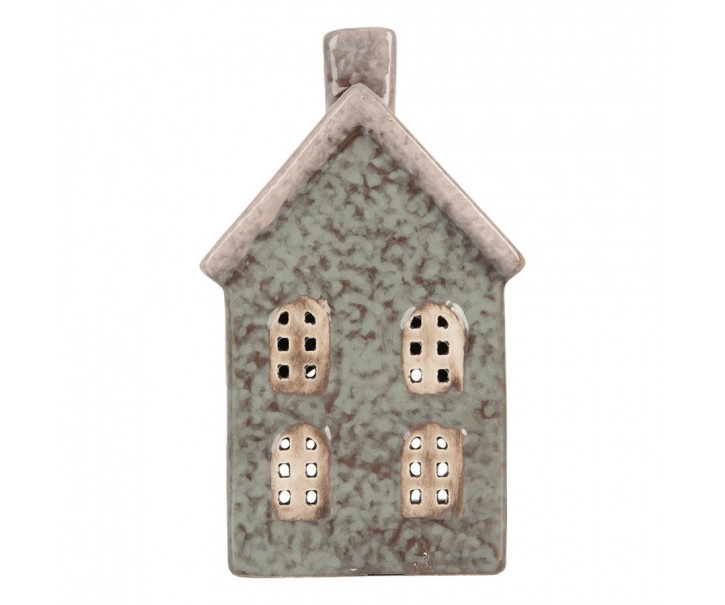 Zelený keramický domek na čajovou svíčku Lamont - 8*7*14 cm Clayre & Eef