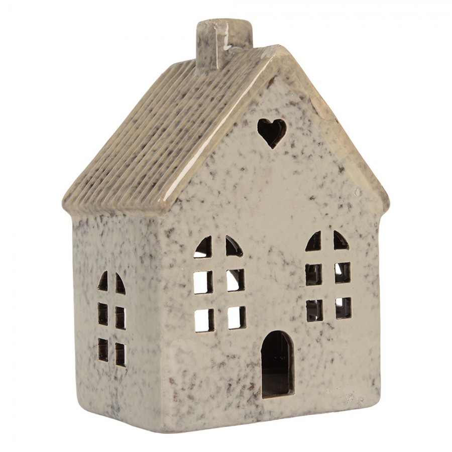 Šedý keramický domek na čajovou svíčku Lamont - 11*7*16 cm