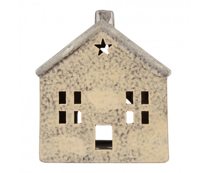 Béžový keramický domek na čajovou svíčku Lamont - 13*8*15 cm Clayre & Eef