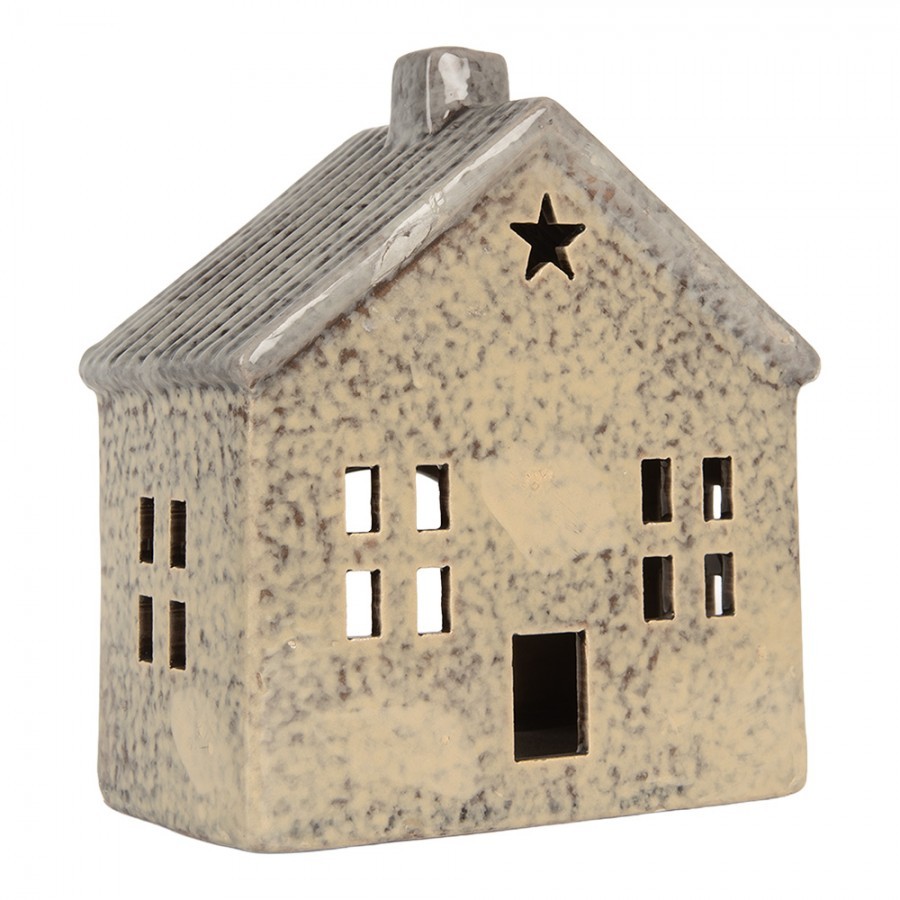 Béžový keramický domek na čajovou svíčku Lamont - 13*8*15 cm