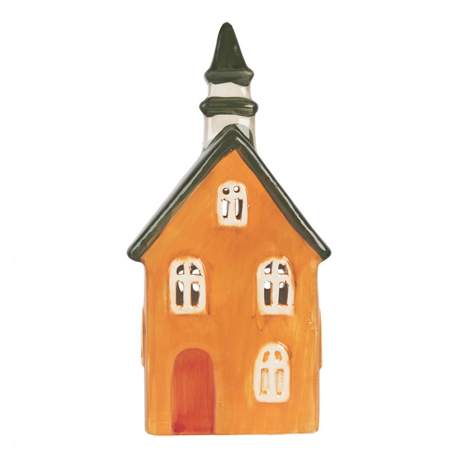 Tealight Holder House 11x7x21 Cm Orange Ceramic - 10*7*21 cm