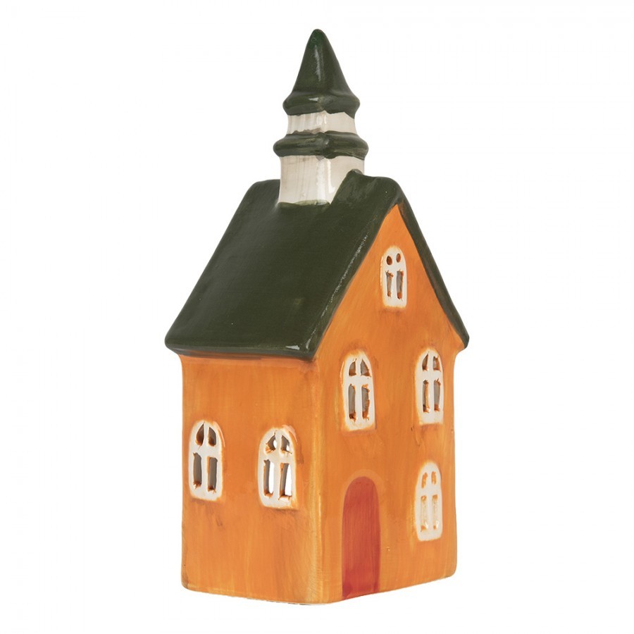 Tealight Holder House 11x7x21 Cm Orange Ceramic - 10*7*21 cm
