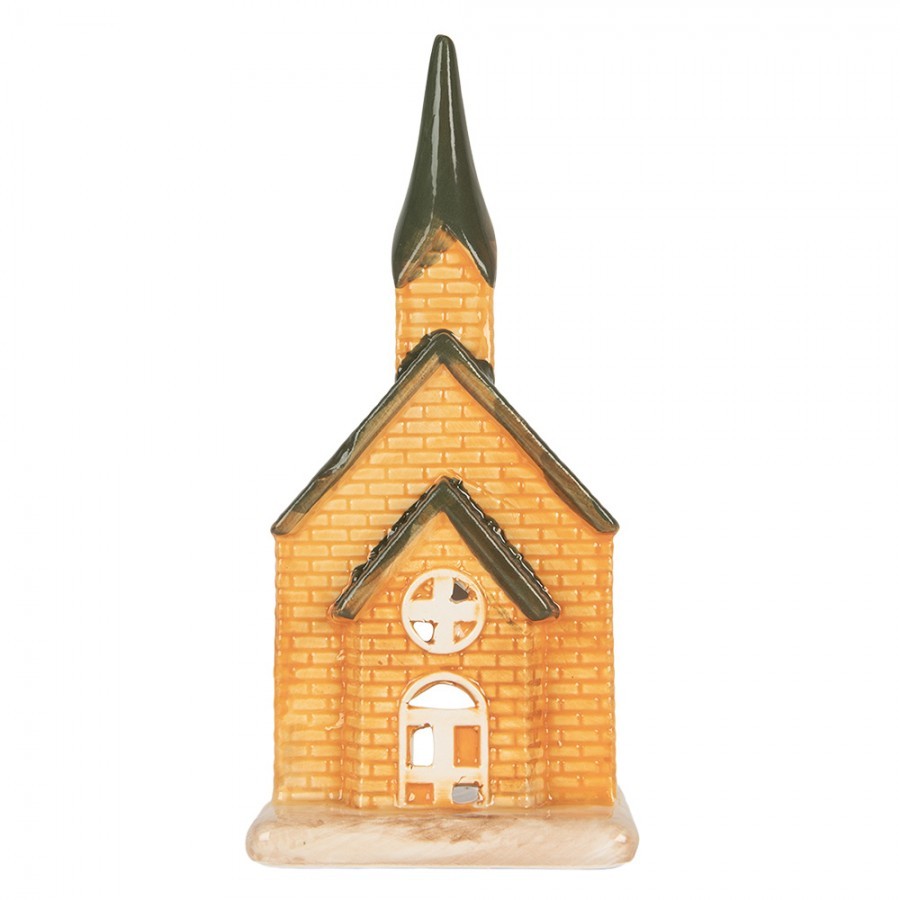 Tealight Holder House 9x9x21 Cm Orange Ceramic - 9*8*21 cm