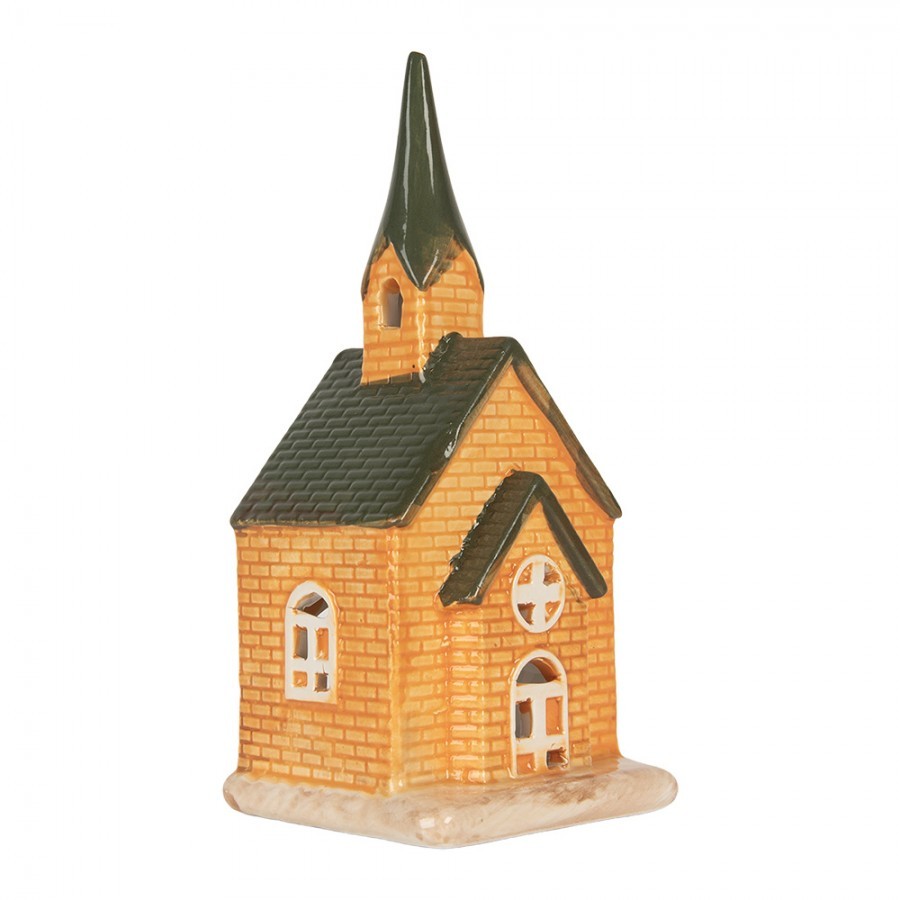Tealight Holder House 9x9x21 Cm Orange Ceramic - 9*8*21 cm