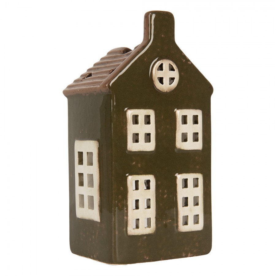Tealight Holder House 9x7x17 Cm Green Ceramic - 8*6*16 cm
